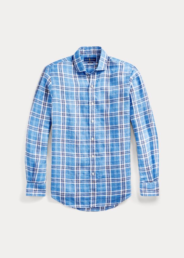 Men's Polo Ralph Lauren Classic Fit Plaid Linen Shirts | 671352OYZ